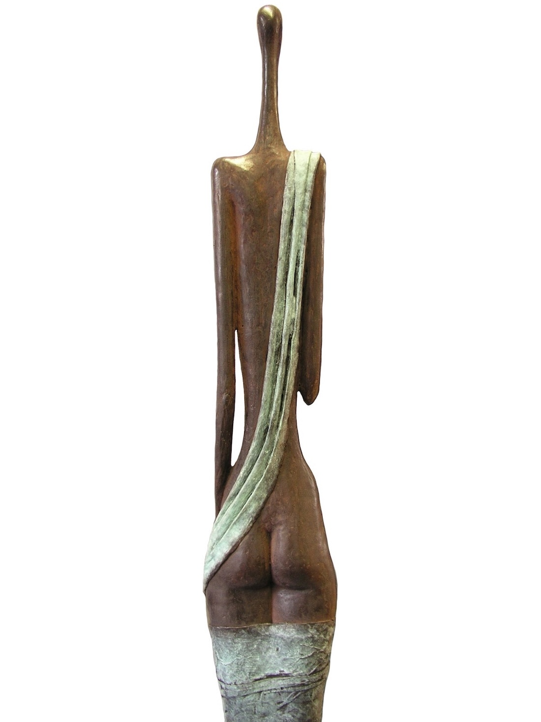 Bronzen beeld, een lange zeer smalle vrouwenfiguur van brons, bronsplastiek Vrouw, 170 cm hoog, een kunstwerk van beeldend kunstenaar Ragonda IJtsma